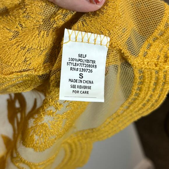 Honey Belle Mustard Embroidered Sheer Kimono Cardigan Women’s Size Small - Picture 3 of 6